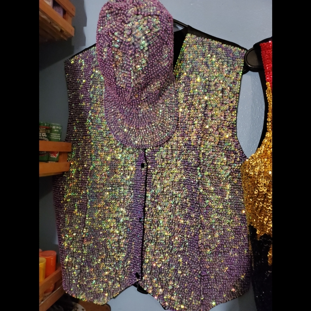 Vintage Sequin Vest/Hat Combo